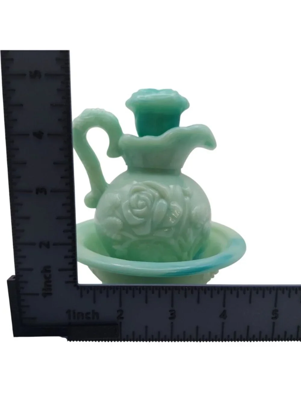 Avon Victoriana Pitcher Bowl Set Miniature Green Slag Glass Vintage Collectible